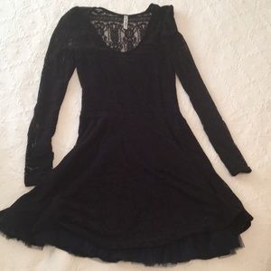 Black lace long sleeve dress by Free People